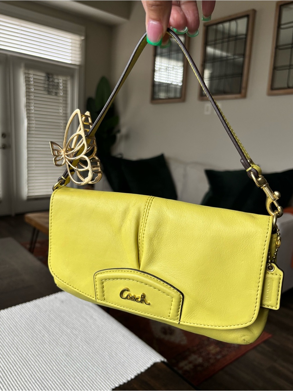🍏🍋‍🟩🦋🥑💚COACH Ashley Pleated Flap Clutch Mini Bag💚🥑🦋🍋‍🟩🍏